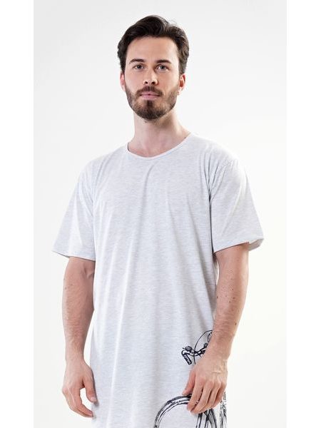 Pánská noční košile s krátkým rukávem Velké kolo - světle šedá