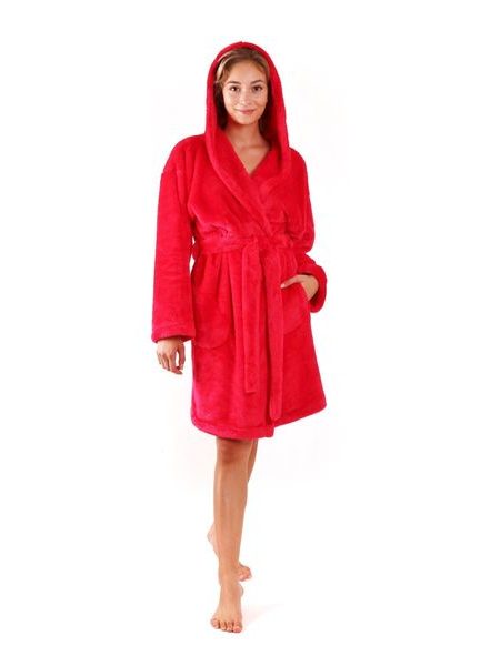 Dámský 3/4 hřejivý župan s kapucí LILLY EXTRA červená