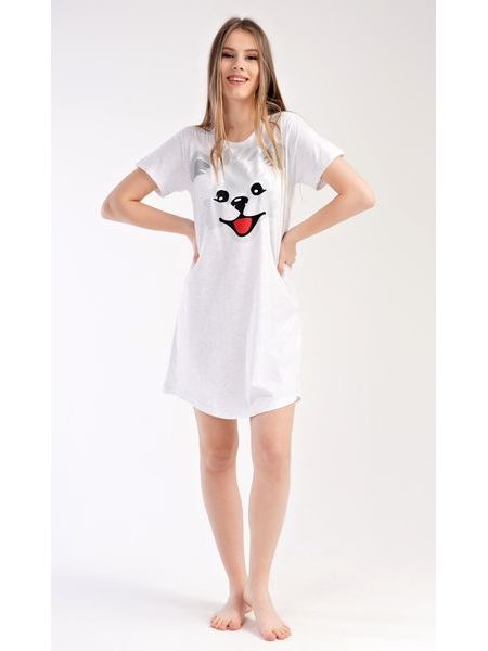Dámská noční košile s krátkým rukávem Štěně - světle šedá