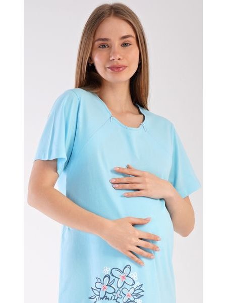 Dámská noční košile mateřská Méďa s kytkou - světle modrá