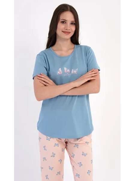 Dámské pyžamo kapri Motýl - modrošedá