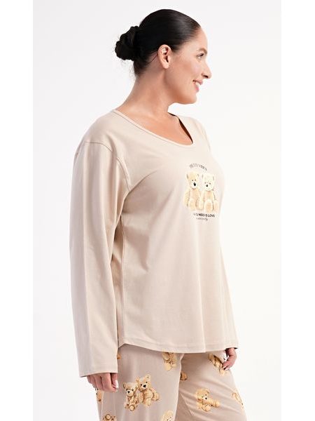 Dámské pyžamo dlouhé Méďové - béžová