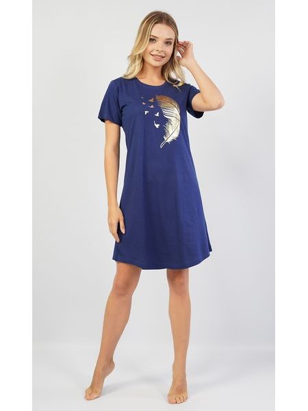Dámská noční košile s krátkým rukávem Patricie - tmavě modrá
