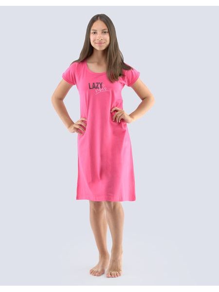 GINA dětské Košilka noční dívčí krátký rukáv, šité, s potiskem 29002P - purpurová tm. šedá