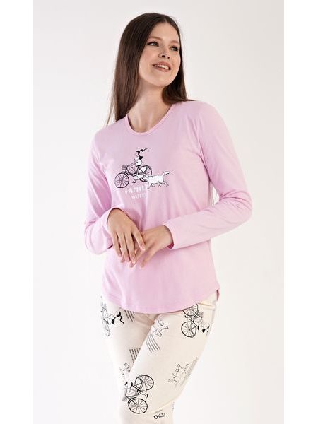 Dámské pyžamo dlouhé Dívka na kole - světle růžová