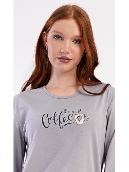 Dámské pyžamo dlouhé Coffee - šedá