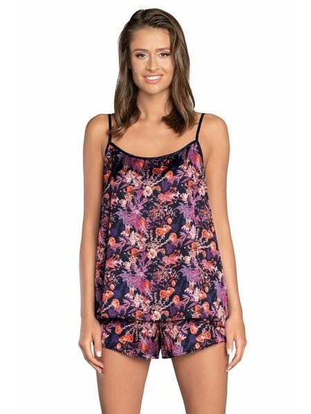 Dámské saténové pyžamo Tibesti fialové květiny