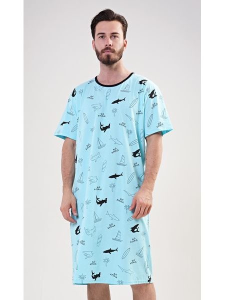 Pánská noční košile s krátkým rukávem Oceán - azurová