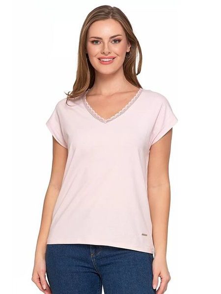 Dámské triko s krajkou světle růžové