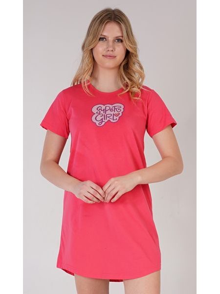 Dámská noční košile s krátkým rukávem Super girl - korálová