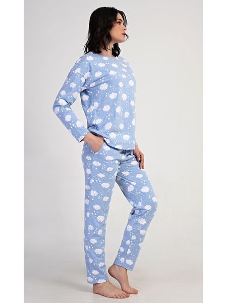 Dámské pyžamo dlouhé Obláček - světle modrá