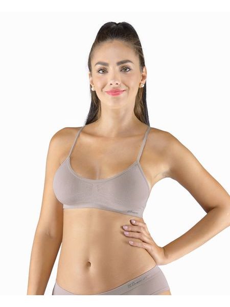 Dámský top podprsenkový s úzkými ramínky, úzká ramínka, bezešvé, jednobarevné Eco Bamboo 07015P - šedohnědá