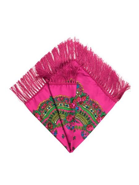Růžový folkový šátek s dlouhými třásněmi