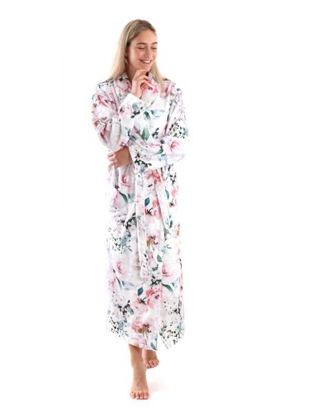 Dámský dlouhý župan s šálovým límcem Fiora Růžové květy