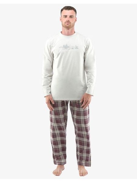 Pánské dlouhé pyžamo s potiskem 79133P - sv. šedá, hypermangan