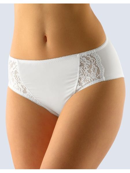 GINA dámské kalhotky klasické vyšší se širokým bokem, šité, s krajkou, jednobarevné La Femme 2 10212P - bílá