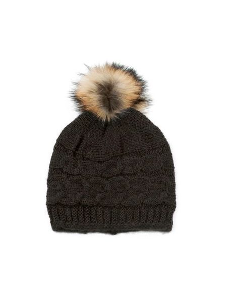 Vlněná čepice s bambulí tmavě hnědá