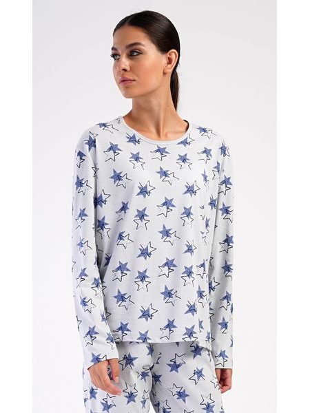 Dámské pyžamo dlouhé Stars - šedá