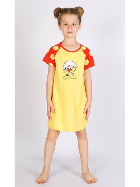 Dětská noční košile s krátkým rukávem Malé kuře - červená