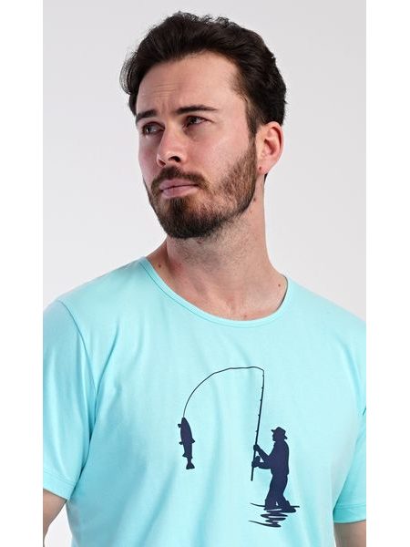 Pánské pyžamo šortky Rybář - mentolová