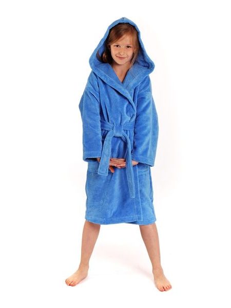 Dětský dlouhý savý župan s kapucí TAMPA středně modrá