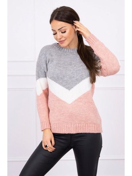 Svetr s geometrickými vzory, šedivá + světle růžová