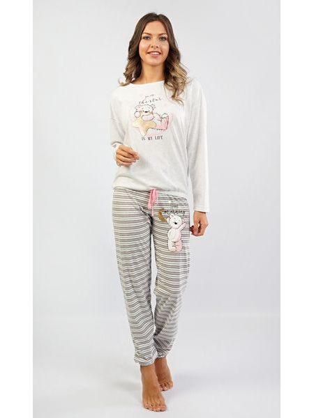 Dámské pyžamo dlouhé Star - světle šedá