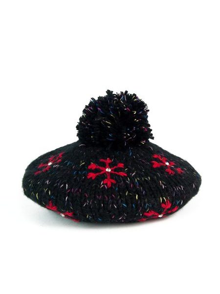 Čepice baret s vločkami černá
