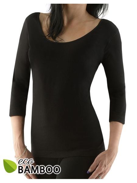 Dámské tričko s 3/4 rukávem, dlouhý rukáv, bezešvé, jednobarevné Eco Bamboo 08023P - černá