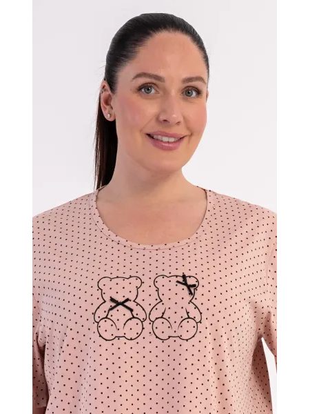 Dámské domácí šaty s krátkým rukávem Medvídci - pudrová