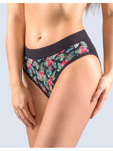 Dámské kalhotky klasické, širší bok, šité, s potiskem Disco Bamboo 2 10268P - černá lahvová