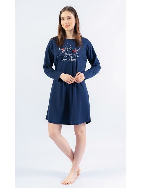Dámská noční košile s dlouhým rukávem Oh deer - tmavě modrá