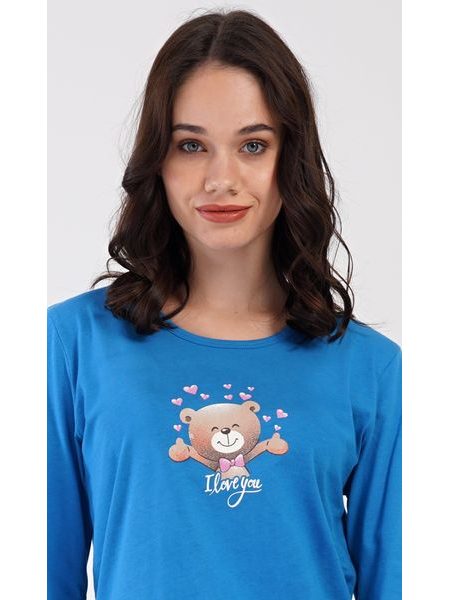 Dámské pyžamo dlouhé Méďa I love you - modrá