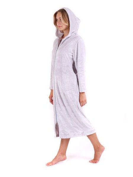 Dámský dlouhý hřejivý župan s kapucí a se zipem SIENA šedá