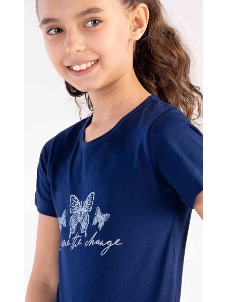 Dětská noční košile s krátkým rukávem Butterfly - tmavě modrá