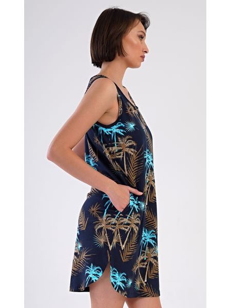 Dámská noční košile na ramínka Tropicana - tmavě modrá