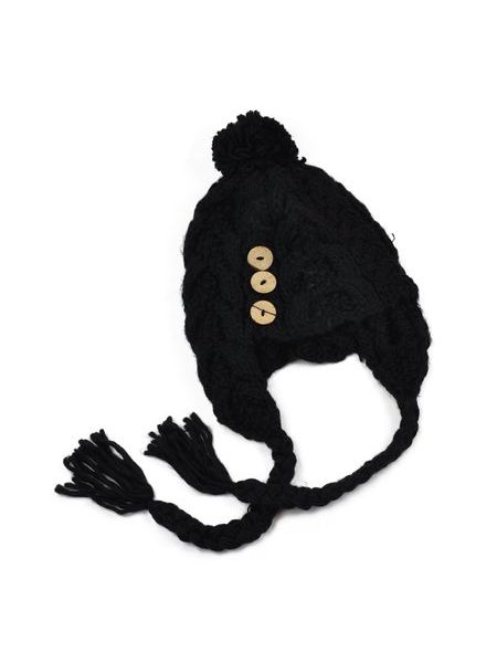 Čepice s copánky černá