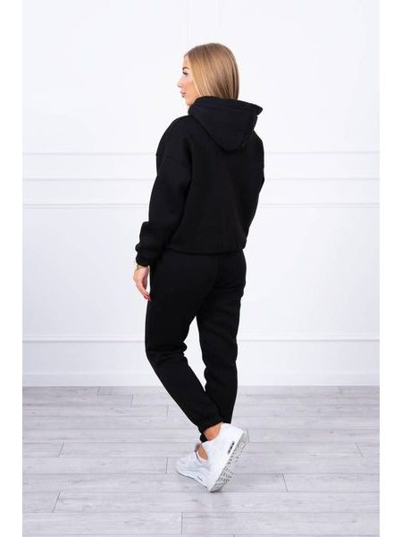 Zateplená černá souprava souprava s mikinou se zavazováním ve spodní části