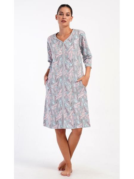 Dámské domácí šaty s tříčtvrtečním rukávem Kika - šedá