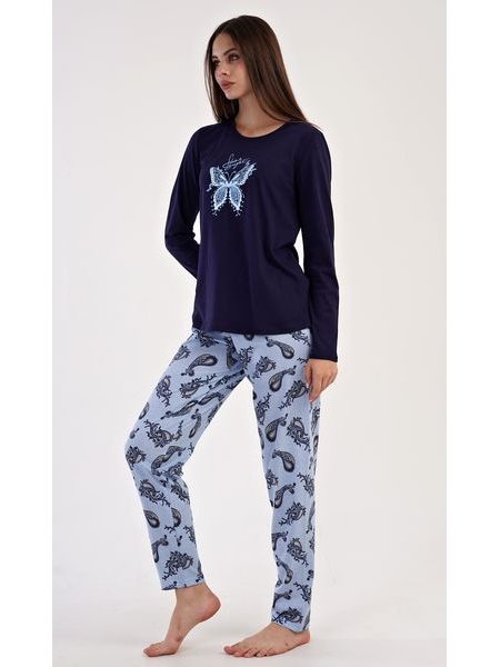 Dámské pyžamo dlouhé Motýl - tmavě modrá
