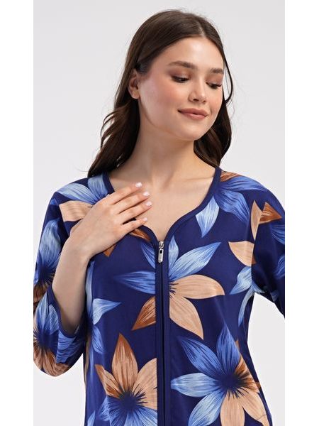 Dámské domácí šaty s tříčtvrtečním rukávem Sára - tmavě modrá