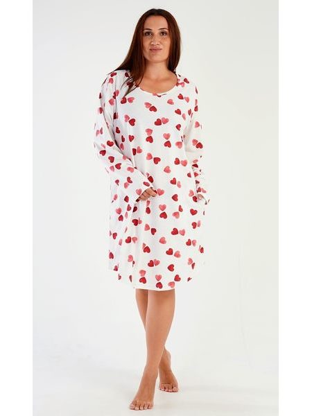 Dámské domácí šaty s dlouhým rukávem Srdce - jahodová