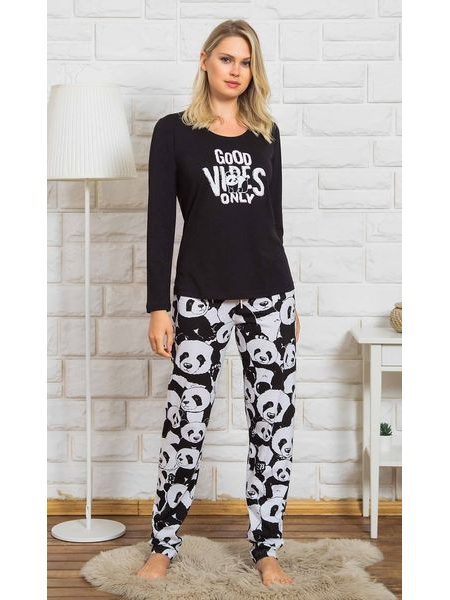 Dámské pyžamo dlouhé Good vibes - černá