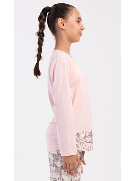 Dětské pyžamo dlouhé Koťata - světle lososová