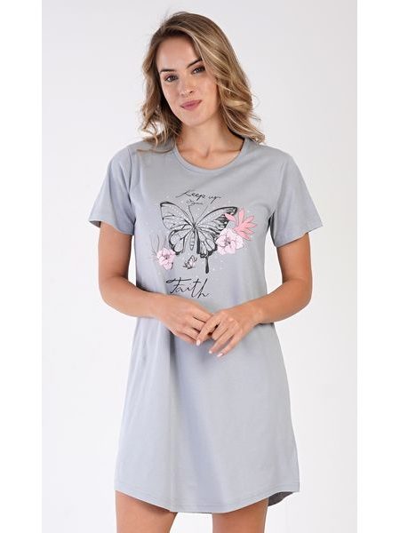 Dámská noční košile s krátkým rukávem Butterfly - šedá