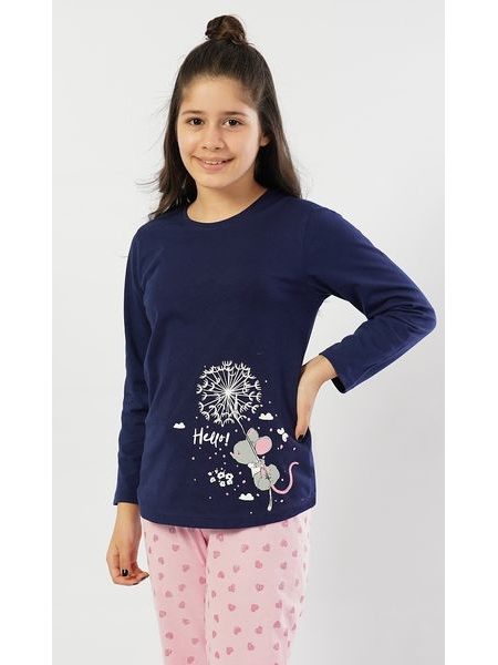 Dětské pyžamo dlouhé Myš s pampeliškou - tmavě modrá