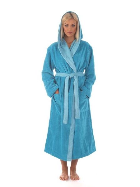 Dámský dlouhý savý župan s kapucí TAMPA duo tyrkysová