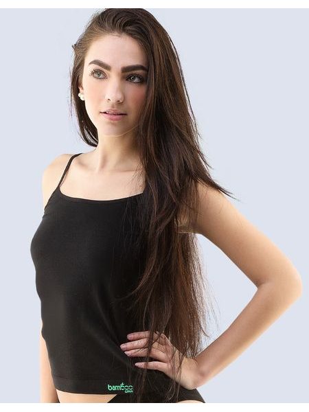 Dámská košilka, úzká ramínka, bezešvé, jednobarevné Bamboo 08019P - černá peprmint