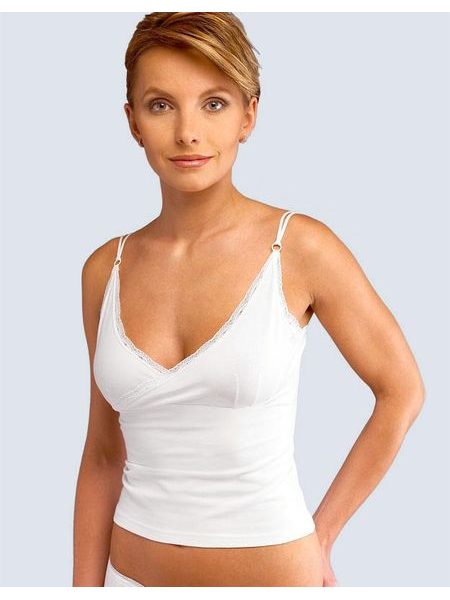 Dámská košilka, úzká ramínka, šité, s krajkou, jednobarevné Minerva 18995P - bílá