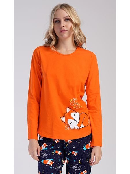 Dámské pyžamo dlouhé Liška - oranžová